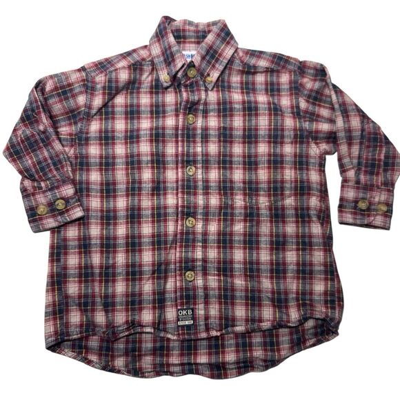 Osh Kosh B’gosh Toddler Boys 2T Plaid Flannel Button Up Shirt Lumber Jack Preppy - Picture 1 of 4
